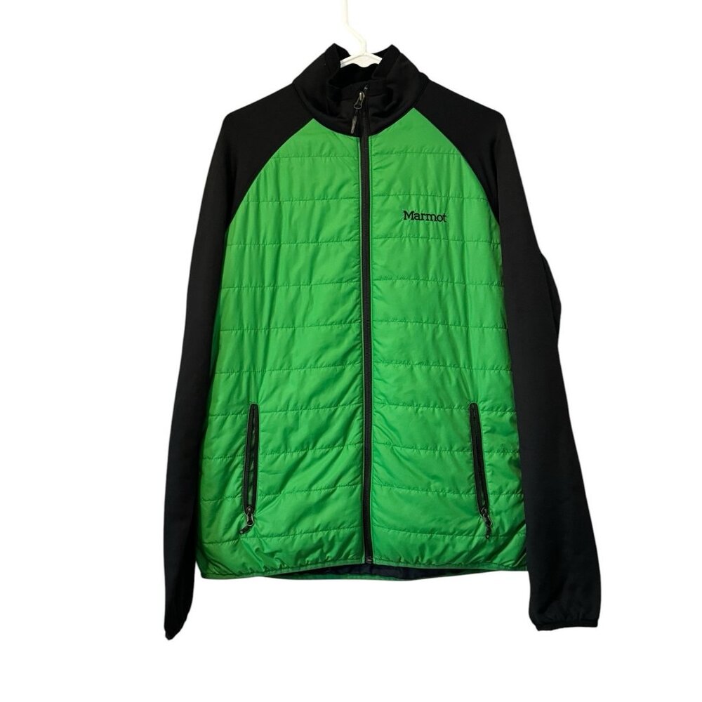 Marmot Mens Jacket Size Medium Green/Black Full Zip Puffer Preppy Outdoor